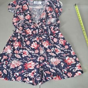 Time and Tru Navy Floral Romper with Pink and White Flowers
